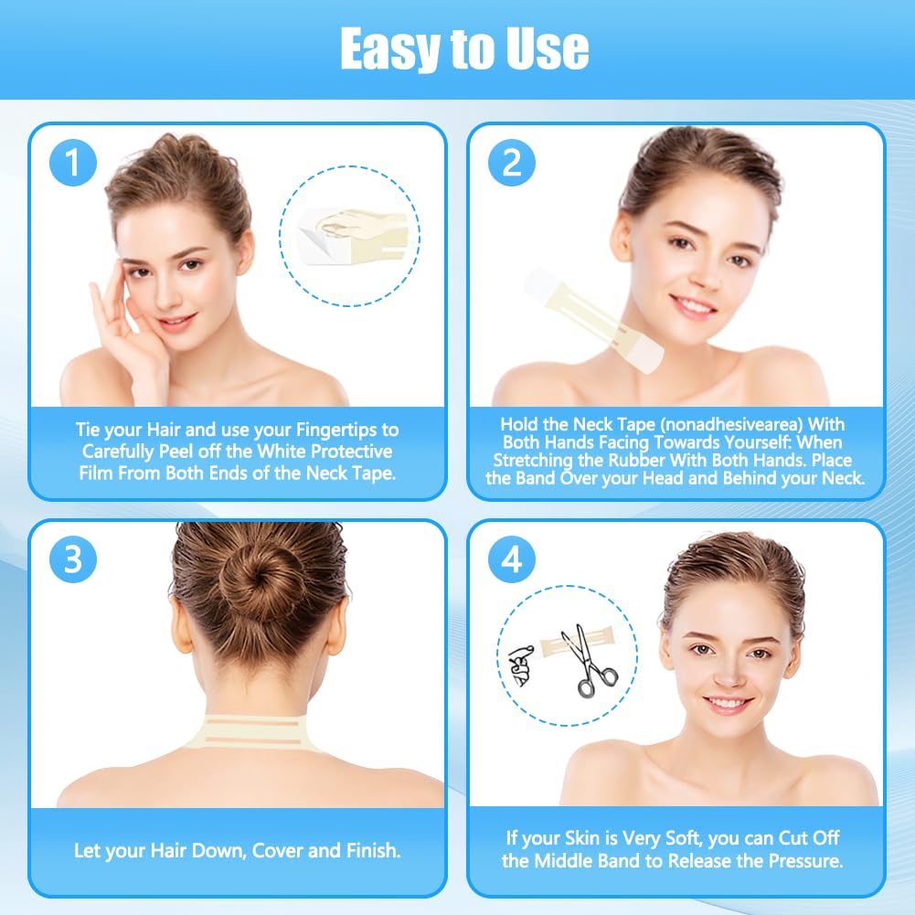 Neck Lift Tape Invisible Behind Neck – 20 PCS+4 Strips, Reusable Durable Waterproof Neck Wrinkle Patches, Invisible Lifting Neck Strips for Double Chin, Jowls & Wrinkles, Instant Face & Neck Lift