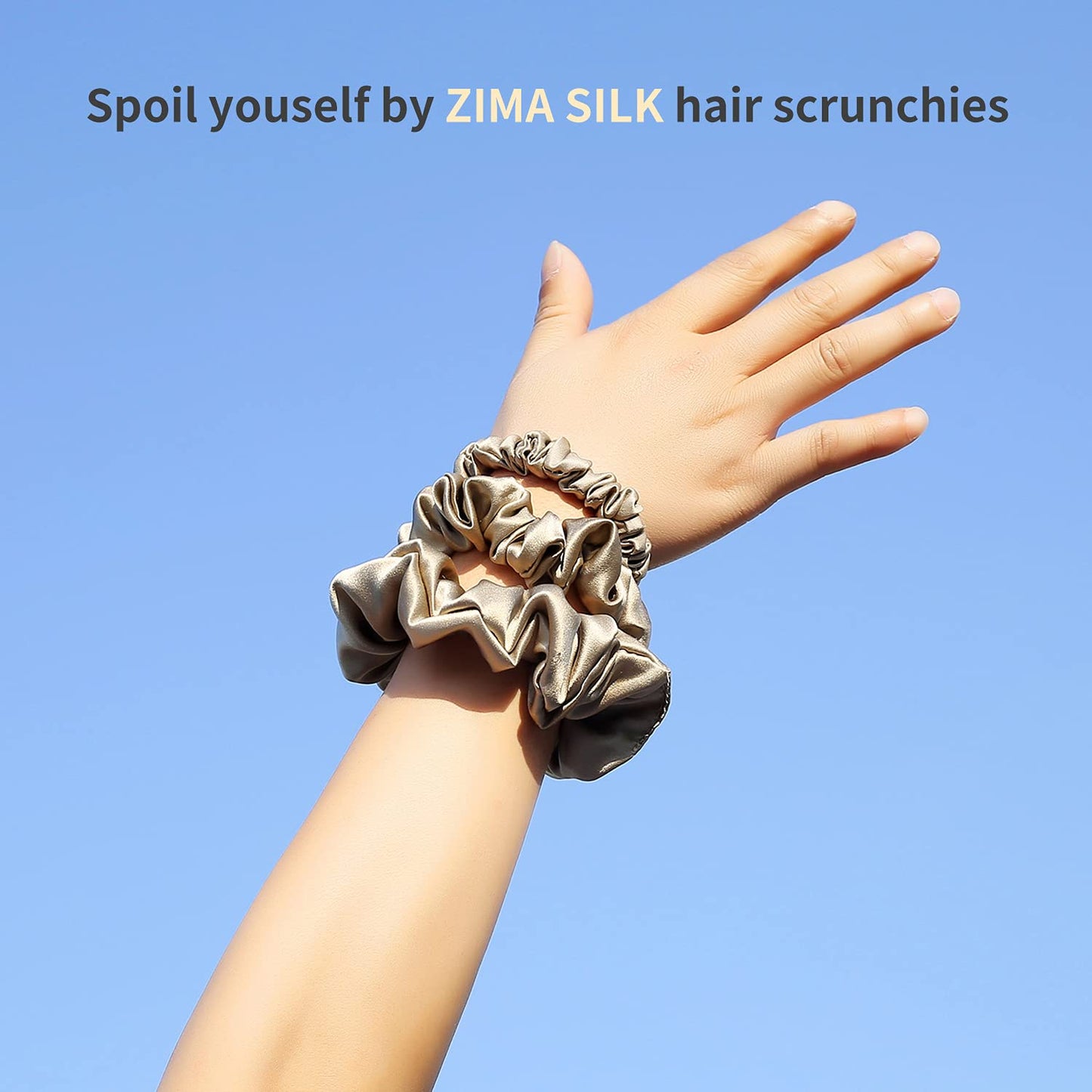 ZIMASILK 100% Mulberry Silk Hair Scrunchies-Standard, Small, Mini-Best for Women and Girls’Hair 19 Momme Elastic Hair Bands for Ponytail Holder Gentle And No hurt (3 Sizes, Taupe)