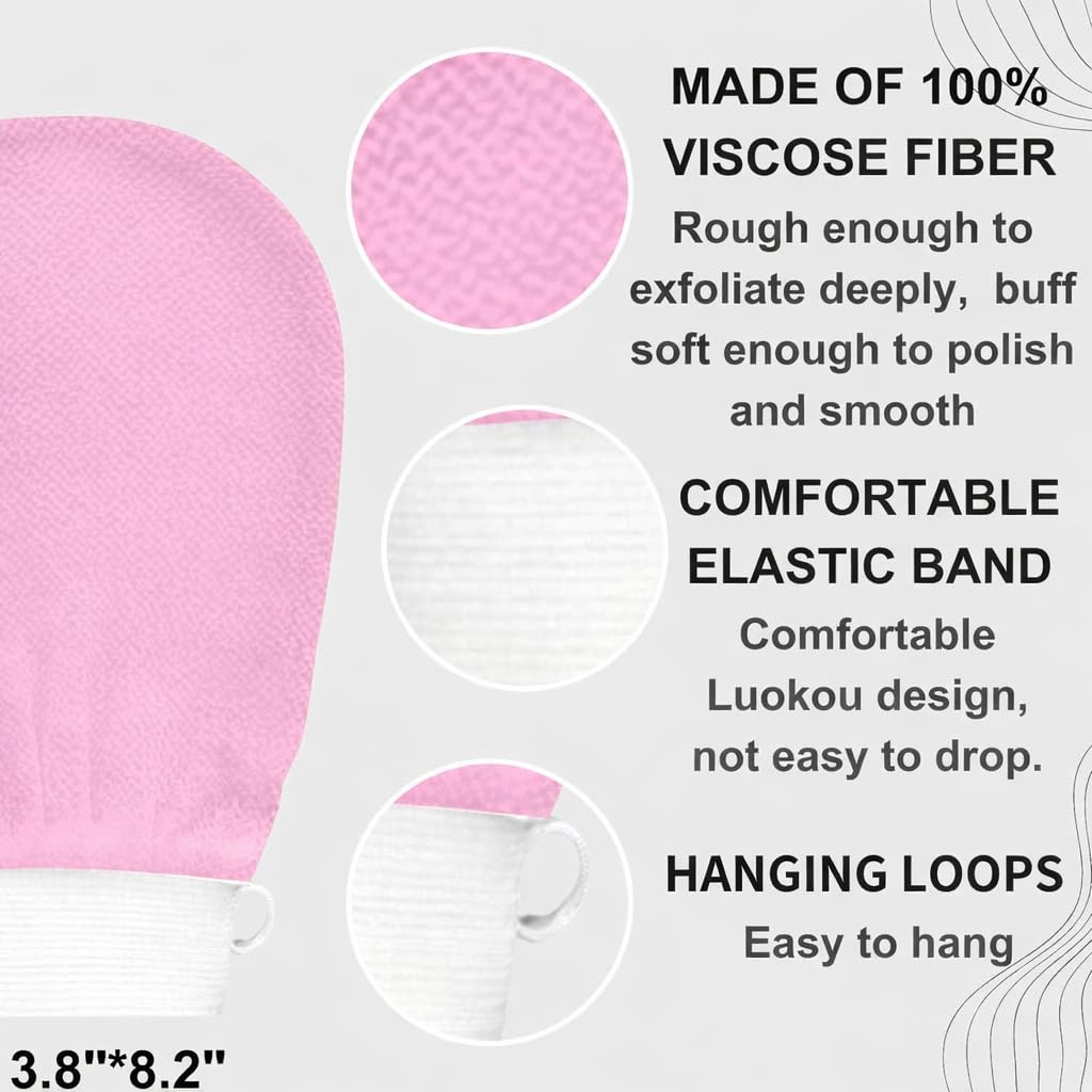 Nuralisse Skincare Premium Exfoliating Mitt – Vegan Viscose exfoliating Kessa Glove for Self-Tan Removal, Keratosis Pilaris & Smooth, Radiant Skin (Pink, 1 Mitt)