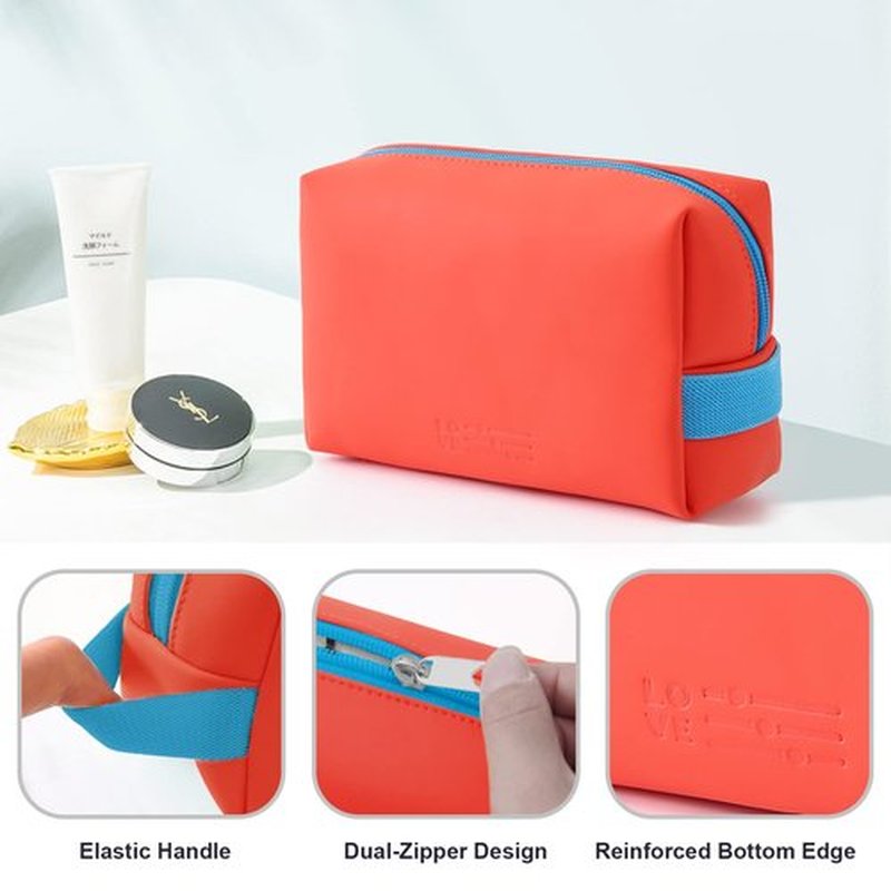 Small Makeup Bag Travel Cosmetic Bag for Women Zipper Pouch Makeup Organizer Bag PU Leather Waterproof Cute Toiletry Bags(red)