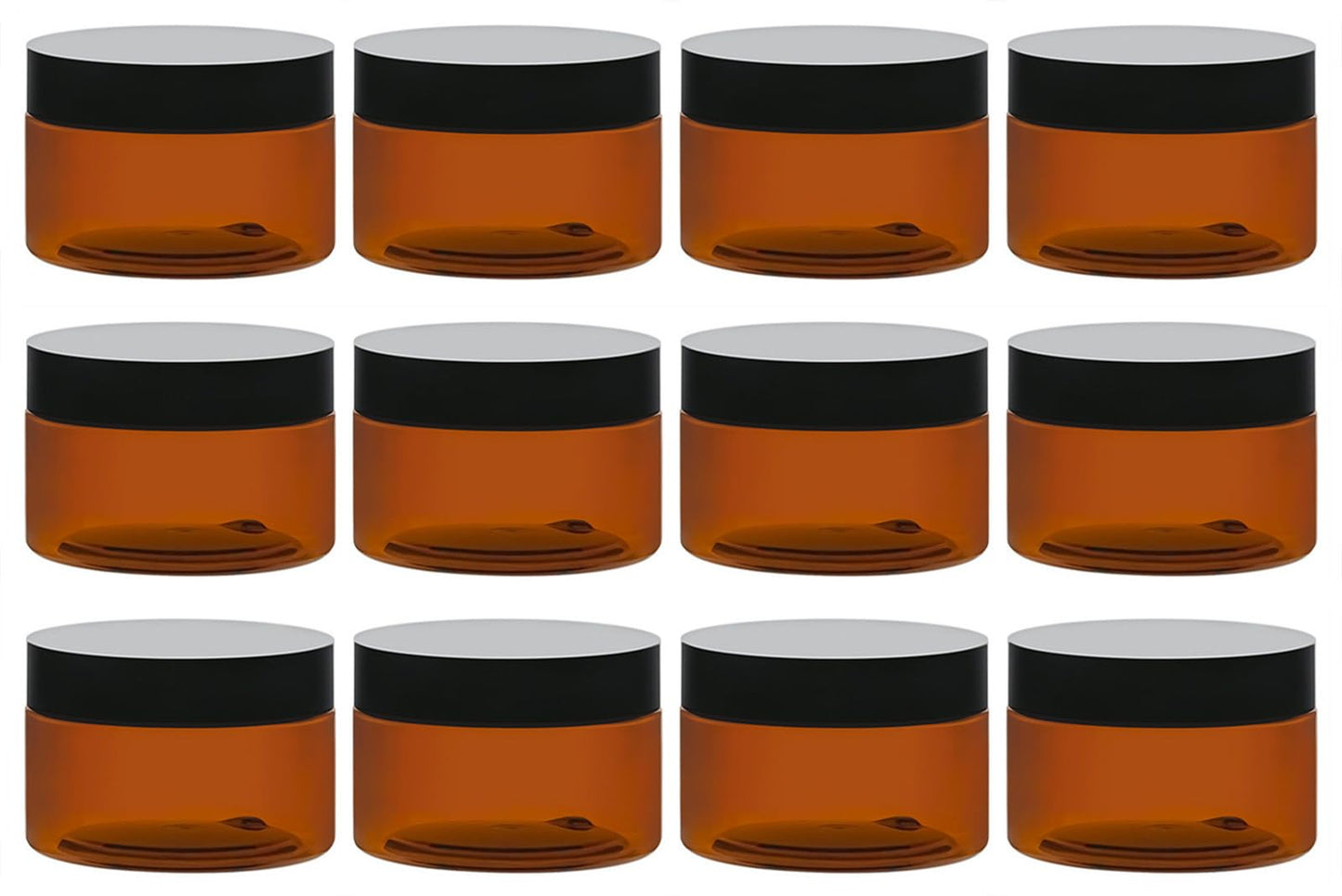 TUZAZO 4 Oz Amber Plastic Cosmetic Jars Leak Proof Small Container with lids for Cream, Lotion, Powder, Ointments, Beauty Products, 12 Pcs