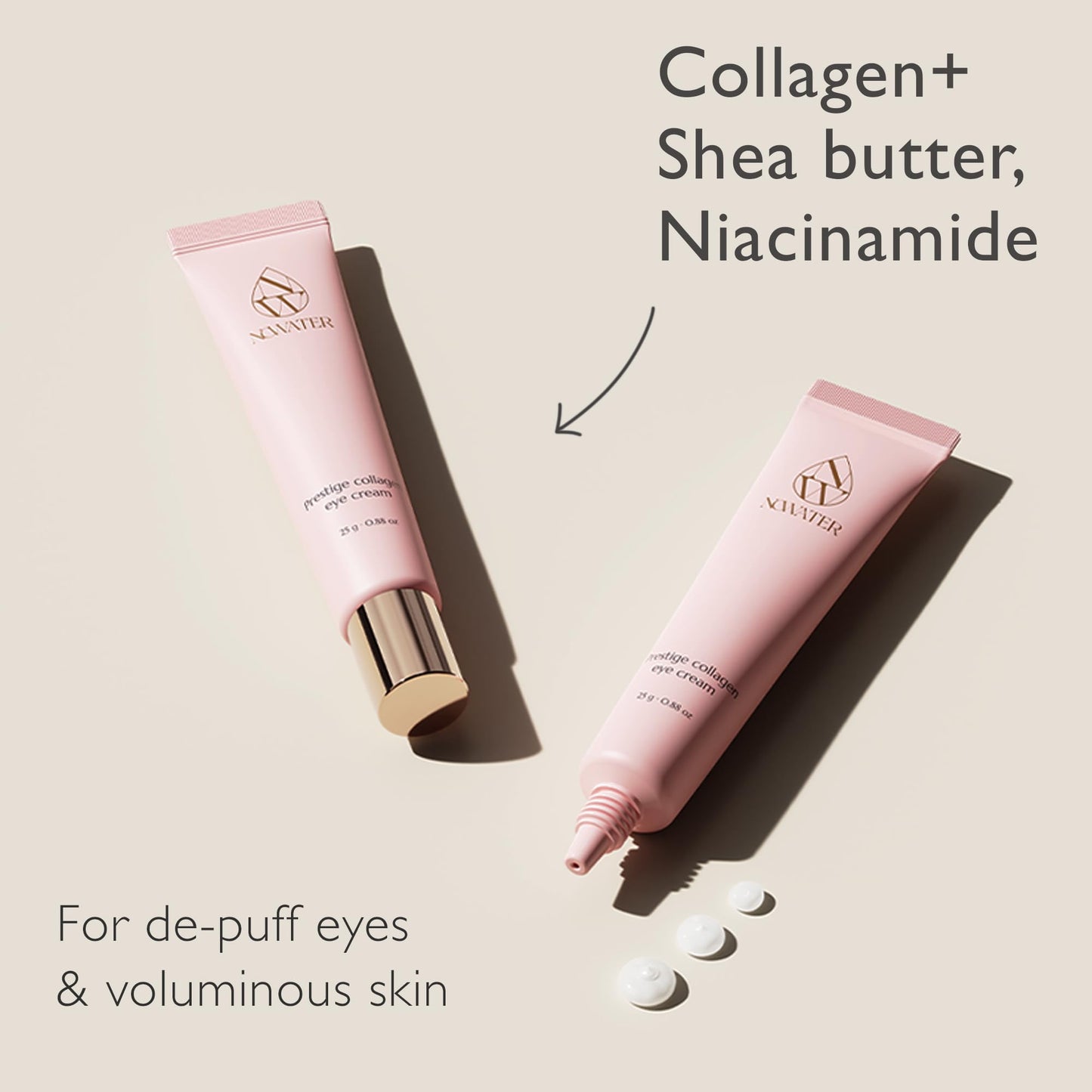 Korean Collagen Eye Cream for Smooth & Refreshed Under Eyes – Lightweight Daily Eye Care with Hydrolyzed Collagen, Beta-Glucan & Niacinamide, Day & Night Formula, NOWATER (0.88 fl oz)