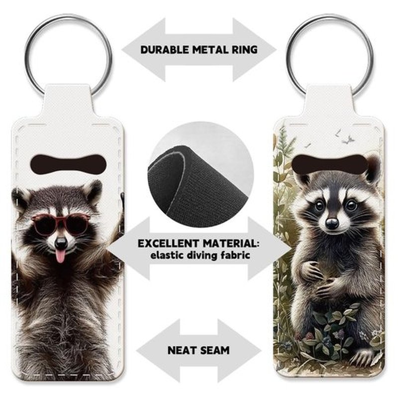 OLYCRAFT 2Pcs Raccoon Chapstick Holder Keychain 3.8x1.5 Inch Elastic Diving Fabric Lipstick Lipstick Keychains Elastic Diving Fabric Portable Lipstick Sleeve Travel Key Ring Holder for Lipstick