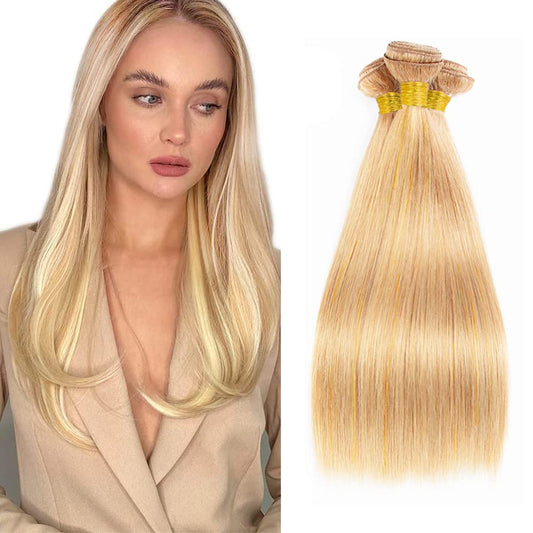 P27/613 Human Hair Bundles Honey Blonde Straight Bundles Brazilian Grade 8A Virgin Human Hair 3 Bundles 10 12 14 Inch P27/613 Straight Bundles Blonde Bundles 300g