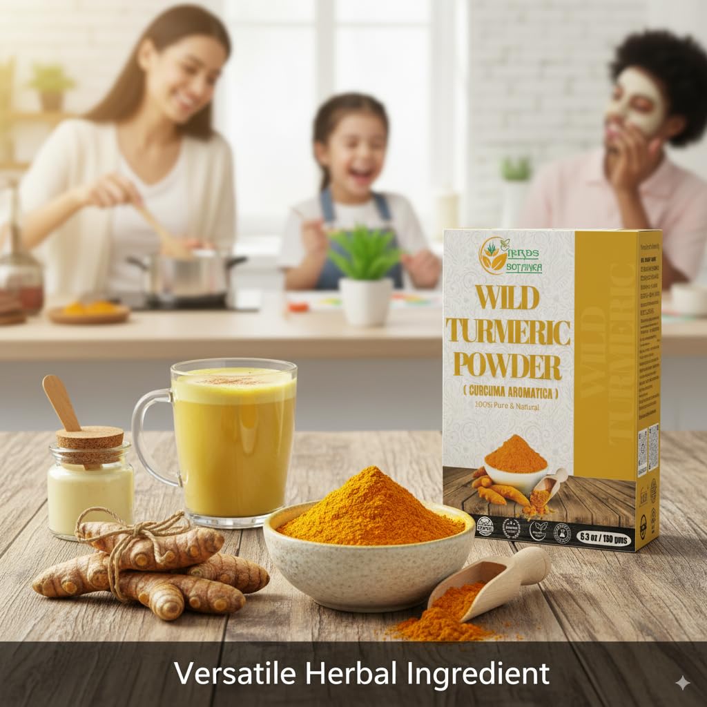 Herbs Botanica Wild Turmeric Powder 100% Pure & Natural Kasturi Haldi for Face, Skin Care & DIY Beauty Natural Face Mask Powder 2 oz