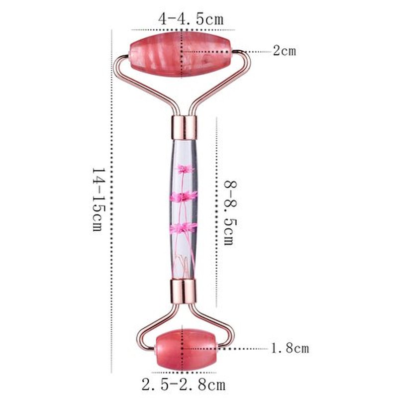 rockcloud Crystal Stone Jade Roller Massager for Face Eye Neck Facial Skin Care Tool Anti-Aging for Slimming & Firming, Cherry Quartz