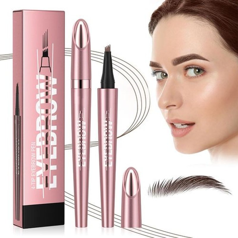 2024 New Microblading Eyebrow Pen, 3D Waterproof Microblading Eyebrow Pencil, 4-Tip Waterproof Eyebrow Pen, Natural Makeup Long-Lasting Fine Stroke Magic Eyebrow Pencil (Dark Brown)