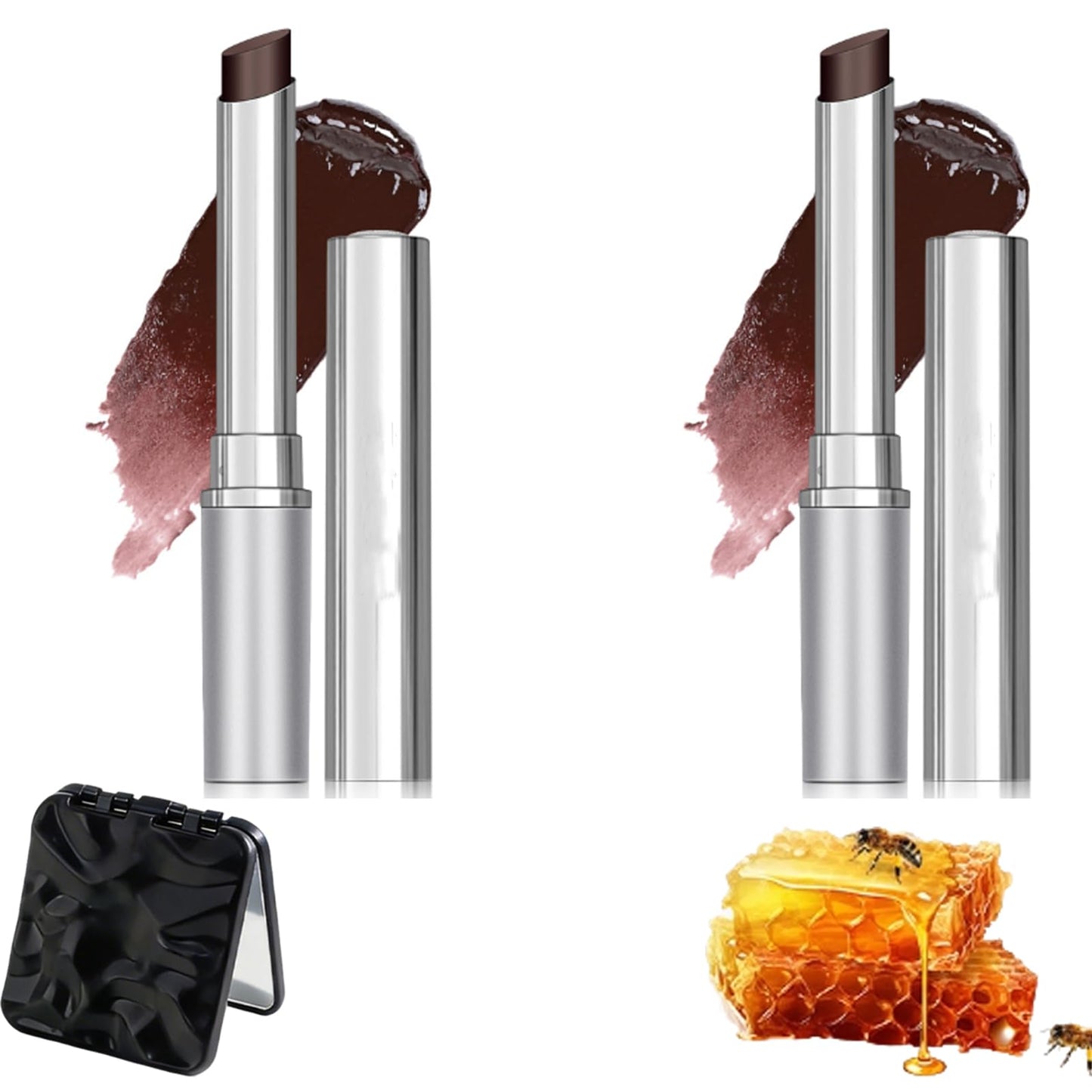 Honey Lipstick Tinted Lip Balm, Hydrating Moisturizing Lip Care Stick with Cherry Tint, Deep Sheer Glossy Finish Hydrating Lipgloss for Natural Everyday Makeup (2PCS Black)