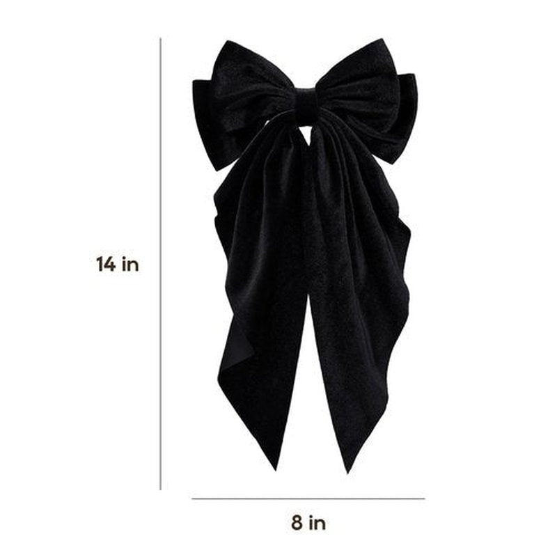 2pc Large Hair Bows for Women Girls Thick Hair,Black Velvet Ribbon Hair Bow Clips with Long Tail French Barrette Hair Clamps Wedding Ponytail Holder Decor Accessories