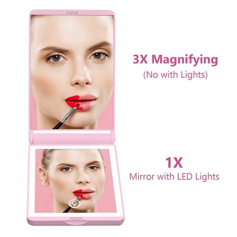 wobsion Lighted Compact Mirror, Rechargeable Travel Makeup Mirror,1x/3x Magnifying Mirror with Light,300°Flip Folding Portable Mirror, 2-Sided Magnetic Switch Handheld Mirror,Dimmable,Gifts for Girls