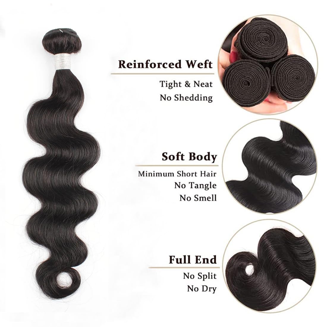 Myonisally Body Wave Bundles 14 inch 10A 1 Bundles Human Hair 100% Raw Single Bundles Human Hair Virgin Human Hair Weave Bundles Natural Black