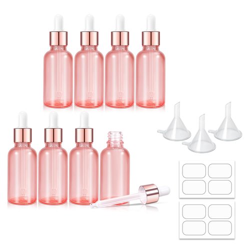 UMETASS 1 oz Glass Dropper Bottles, Pipette Bottles, Tincture Bottles with Dropper, Pink Glass Eye Dropper Bottles, Leakproof Glass Serum Bottles for Travel Essential Oils（8 Pack）