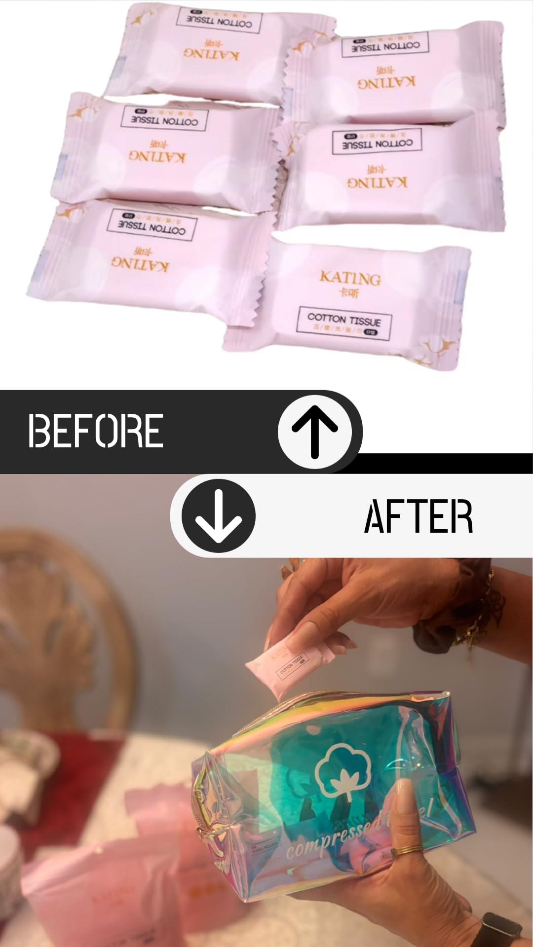 KATING Compressed Towel Tablets, 40 Count (2-Pack x 20), Individually Wrapped, Just Add Water—Expands in Seconds, Portable travel towels, Packaged in a Reusable Travel Pouch