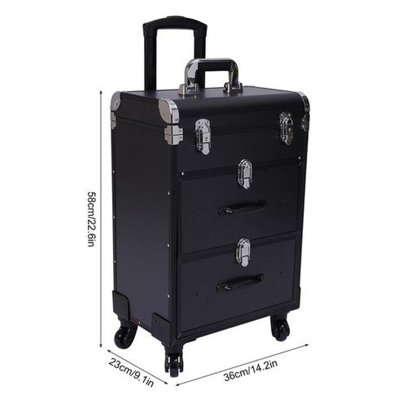 Rolling Makeup Case,Large Cosmetic Trolley with Locks, Professional Rolling Makeup Trolley with with dividers,Large Storage Cosmetic Trolley for Make-Up Artists Hairdressers Nail Technicians (Black)