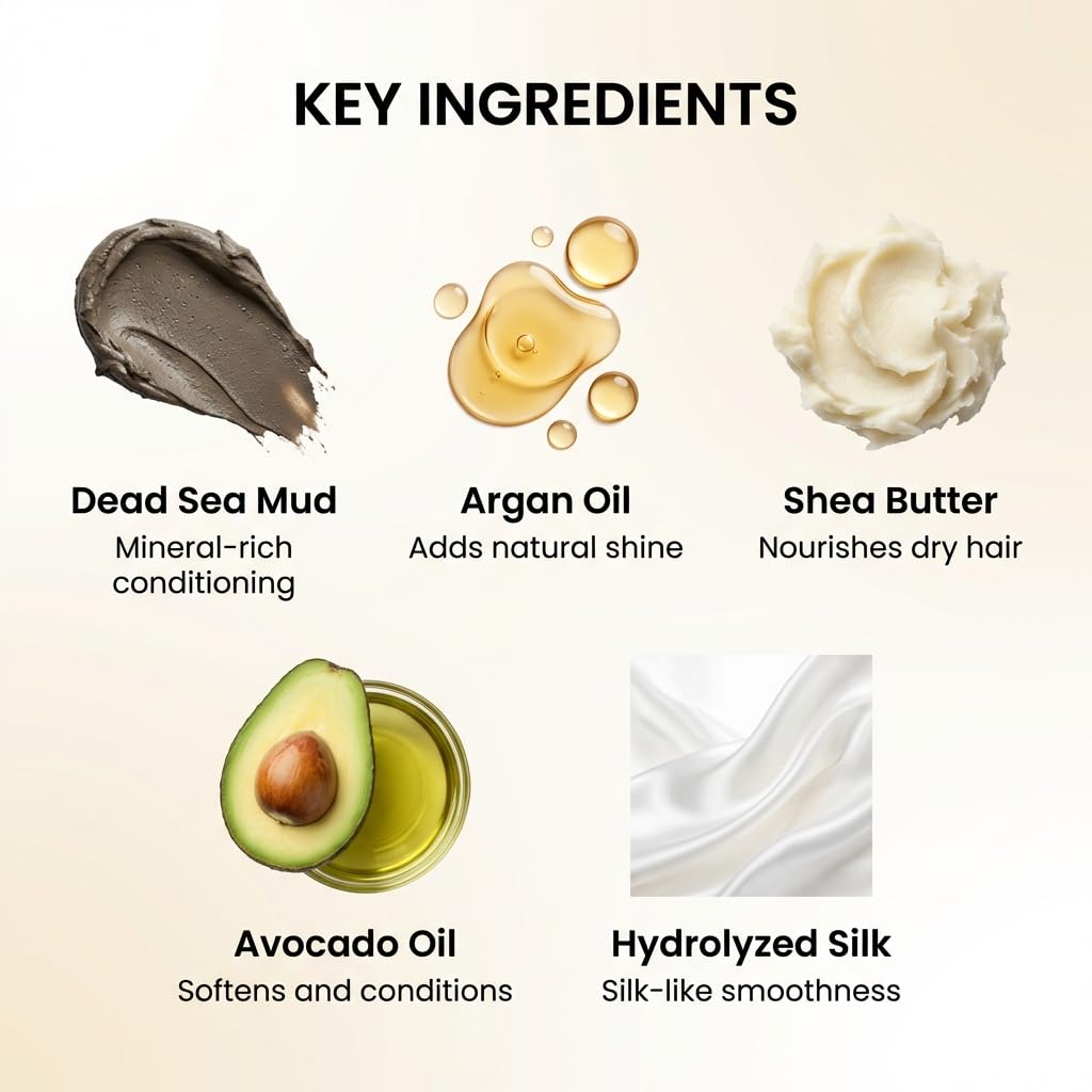 SEACRET Minerals Mud Hair Mask - Deep Conditioning Treatment for Dry Thick Curly Hair, Silicone Free with Dead Sea Mud, Argan Oil & Shea Butter - Softens, Hydrates, Detangles, 8.5 Fl Oz / 250 ml