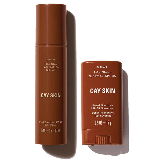 Cay Skin Isle Glow Face Moisturizer SPF 45 & Invisible Sunstick SPF 35 Set - Illuminating Primer & Travel Size Sunscreen