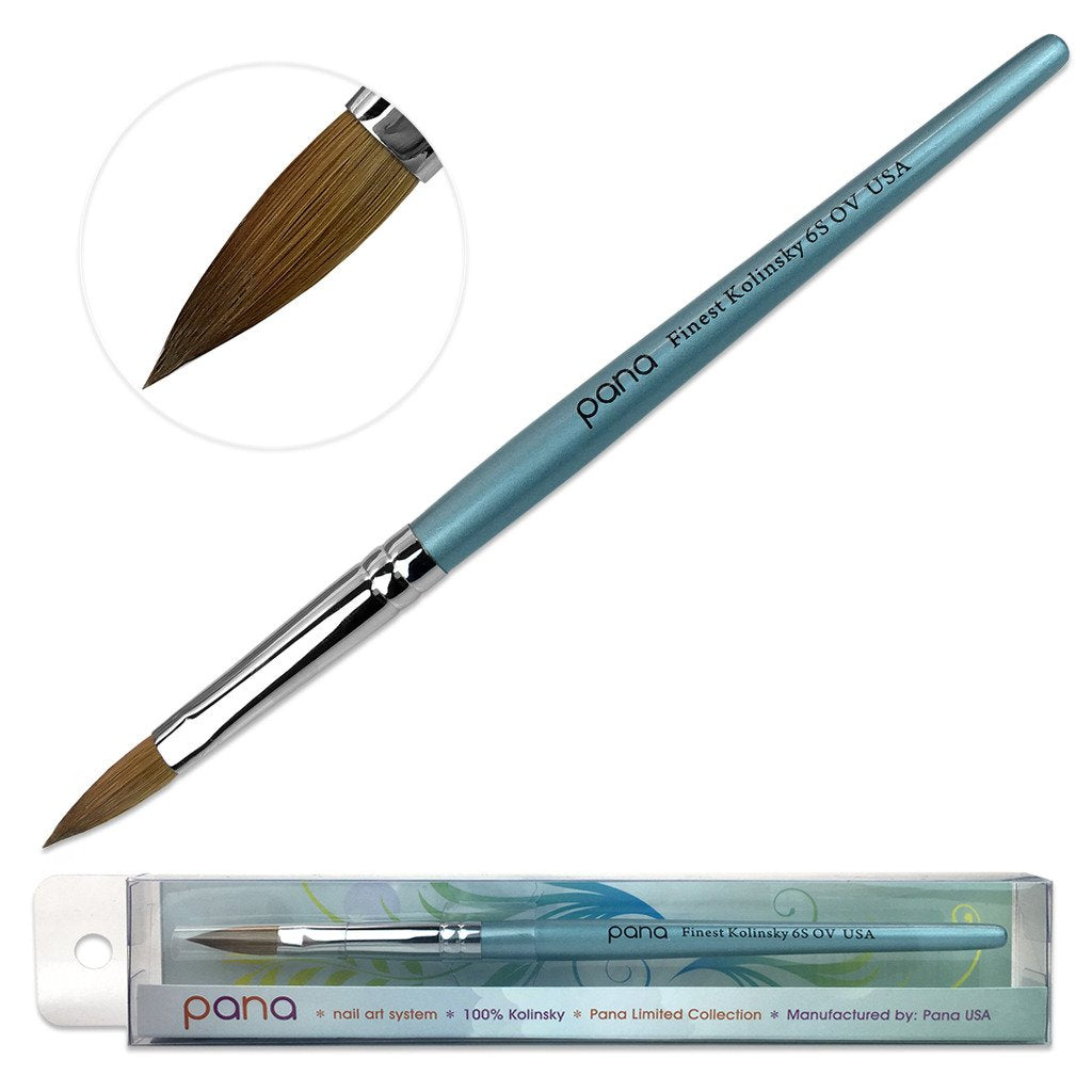 Size 10 PANA Pure Kolinsky Acrylic Nail Brush - Oval Crimped Clear Handle