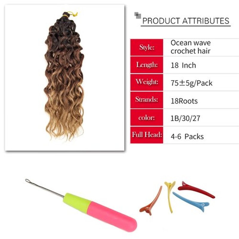 Ocean Wave Crochet Hair 18inch Deep Wave Curly Crochet Hair 6Packs Ombre Blonde Hawaii Curly Braiding Hair Synthetic Bohemian Crochet Braid Water Wave Crochet hair Extensions (18inch, OT3027)