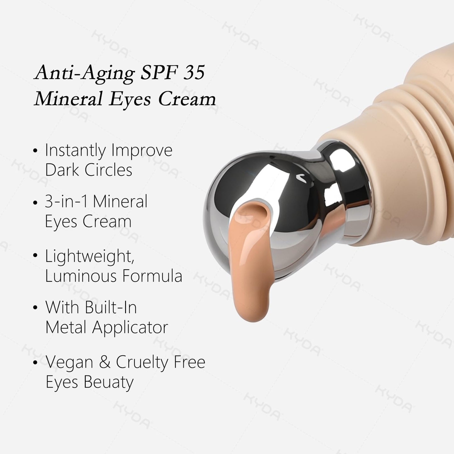 KYDA Mineral Sunscreen Eye Cream, 3-in-1 Anti-Aging Eye Cream, SPF 35, for Dark Circle and Fine Lines, Medium