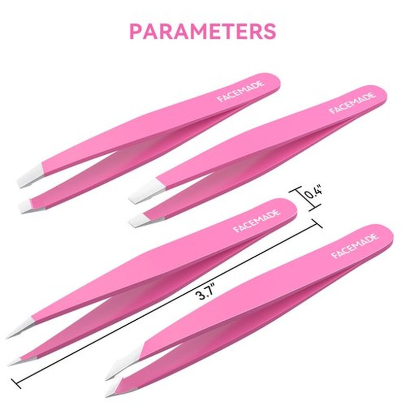FACEMADE 4 Pack Tweezers Set - Professional Stainless Steel Tweezers for Men and Women, Precision Eyebrow Tweezers for Facial Hair, Chin, and Ingrown Hair Removal (Rose Red)