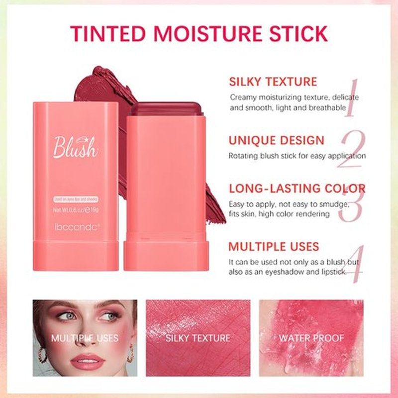 Multi-Purpose Makeup Blush Stick, 3-in-1 Beauty Tinted Solid Blush Stick For Cheeks, Lips And Eyes With Long-Lasting Moisturizing Formula, Waterproof Natural Cream Blush Stick (1#Shy Pink)