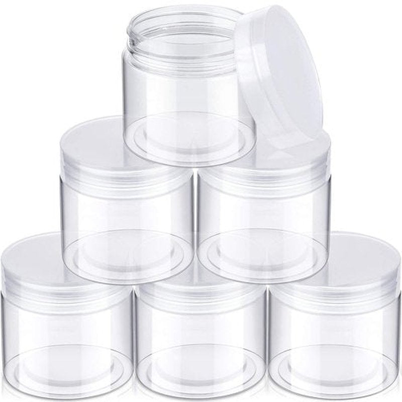 6 Pack Clear Container with Lids Small Plastic Pot Jars Wide Mouth Round Leak Proof Plastic Container Jars with Lid for Travel Storage, Eye Shadow, Nails, Paint, Jewelry (3 oz, Clear)