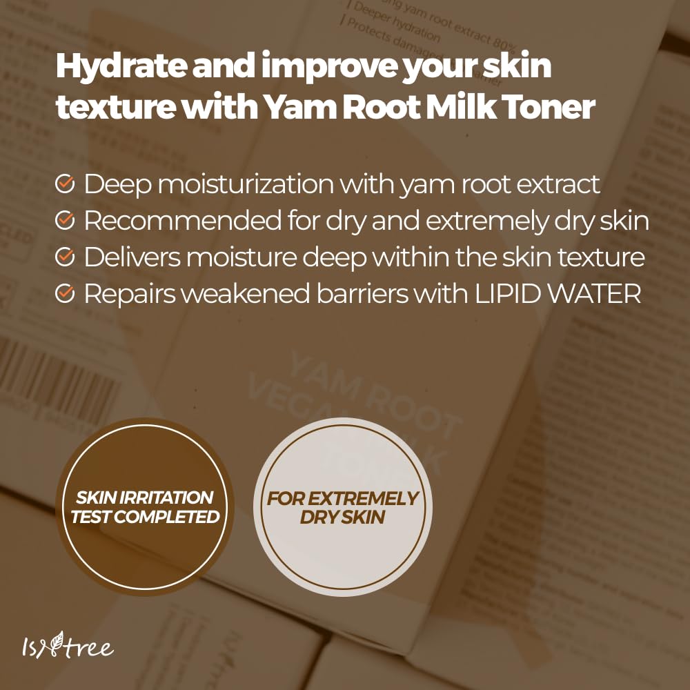ISNTREE Yam Root Vegan Milk face Toner 200ml, 6.76 fl.oz | Deep Moisture with Plant-Based Milk Complex | Gentle Hydration for Dry & Sensitive Skin | Vegan Korean Skincare