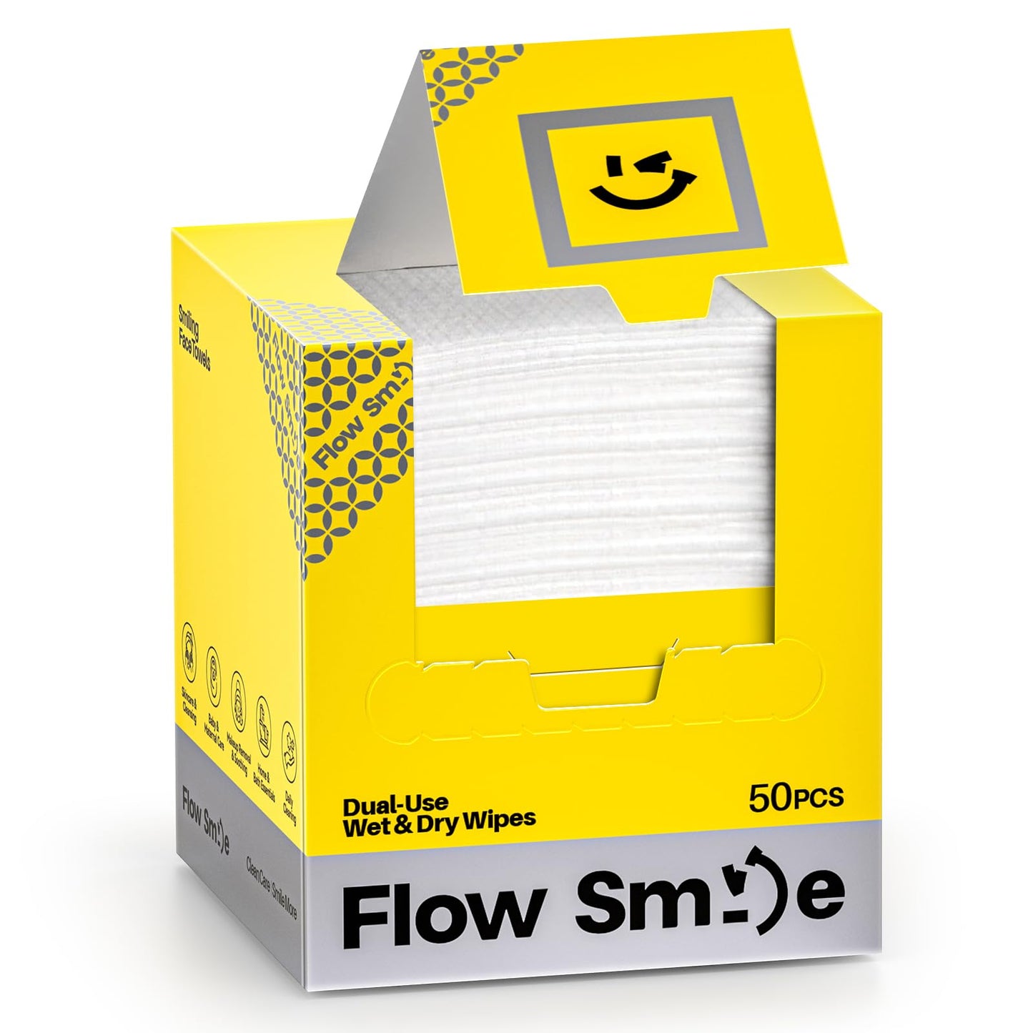 FLOW SMILE Face Towels, Disposable Face Towels, 50 Count Extra Thick & Ultra Soft Lint-Free Dry Wipes for Sensitive Skin, Unscented Biodegradable for Makeup Removal & Facial Cleansing