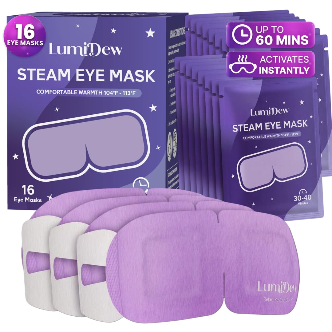 LumiDew Steam Eye Mask, Self Heating Heated Eye Mask for Sleep, Warm Compress for Eyes, Moist Heat for Dry Eye Relief, Stye Eye Treatment, Spa, Travel Essentials, Unscented 16 Pack