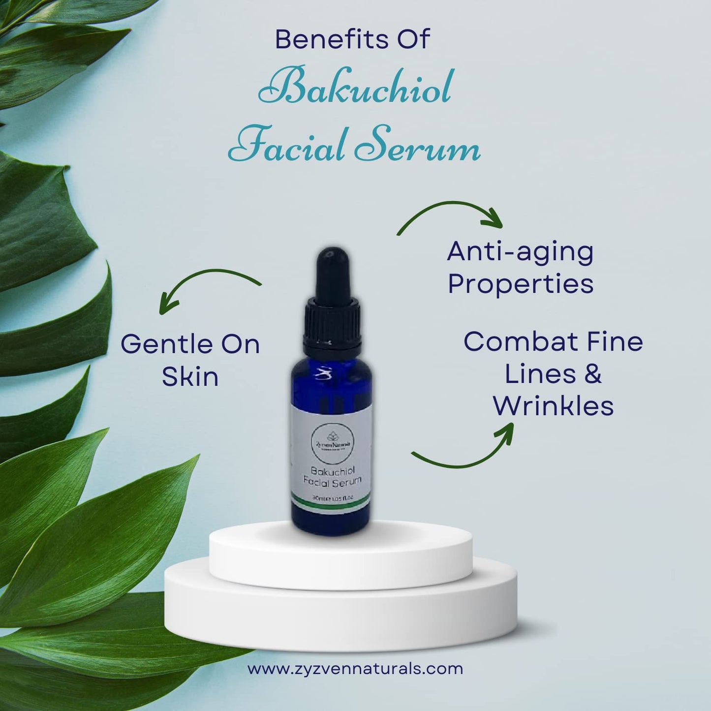 Zyzven Naturals Bakuchiol Facial Serum 30ml 1.05fl.oz Anti Aging, Wrinkles, Fine Lines & Dark Spots Reduction Serum