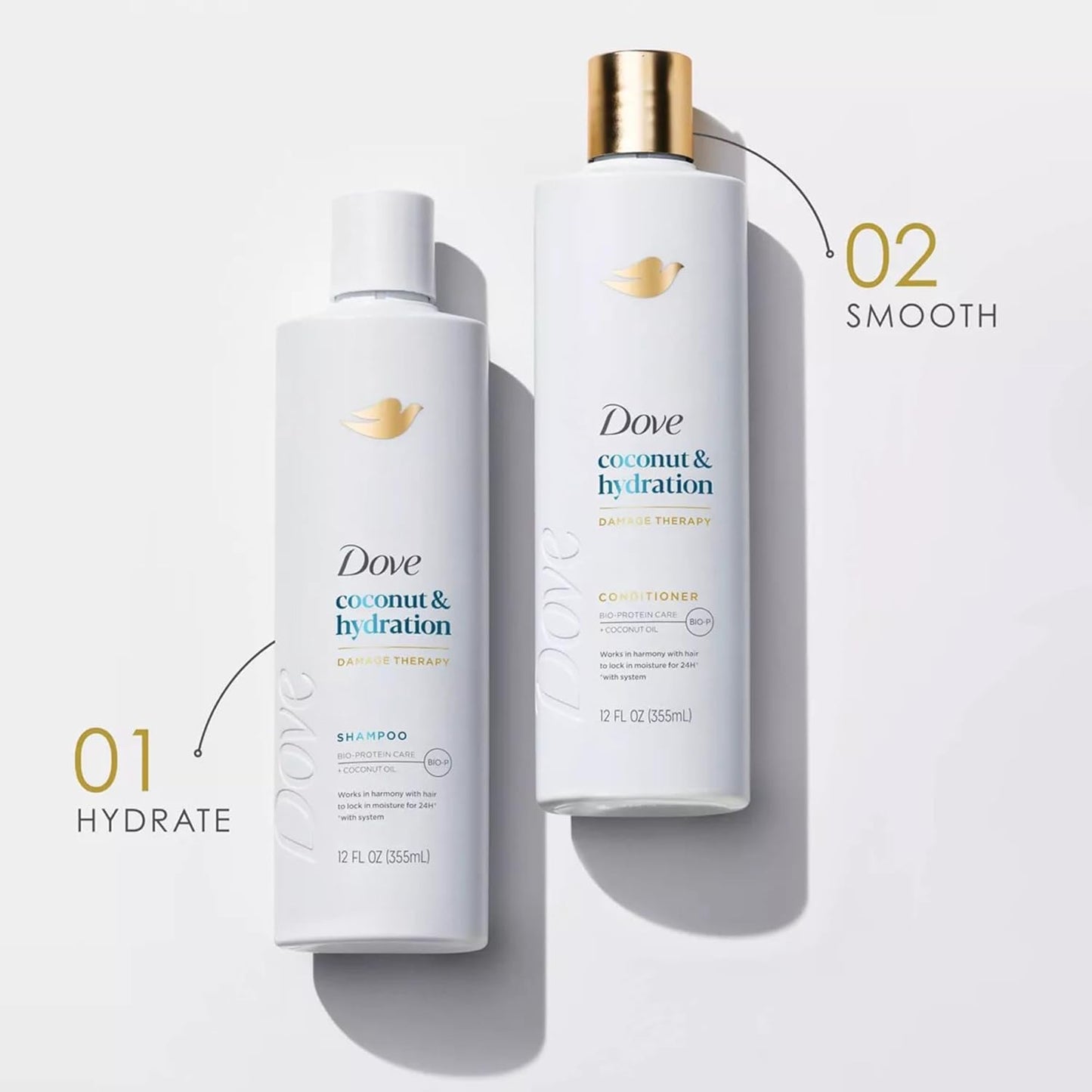 Dove Damage Therapy Shampoo 6-Pack, Coconut & Hydration, 24H Hydration for Revitalizing Dry, Damaged Hair, 12 Oz Ea