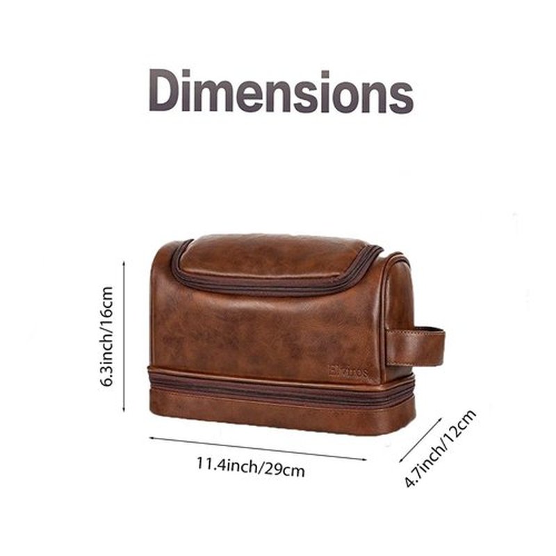 Elviros Toiletry Bag, Mens Leather Travel Organizer Kit with hanging hook, Large Water-resistant Toiletries Bathroom Shaving Bags for Women (Dark Brown)