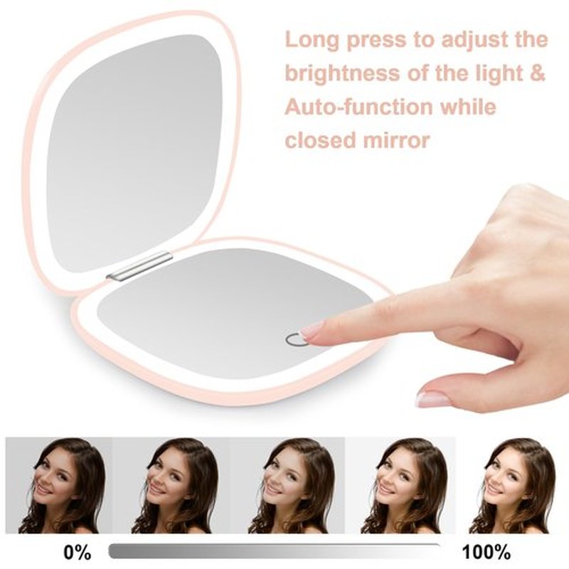deweisn Compact Mirror, Lighted Travel Makeup Mirror with 1X/10X Magnifying Double Sided Dimmable Portable Pocket Mirror for Handbag and Pocket, USB Charging(Pink)