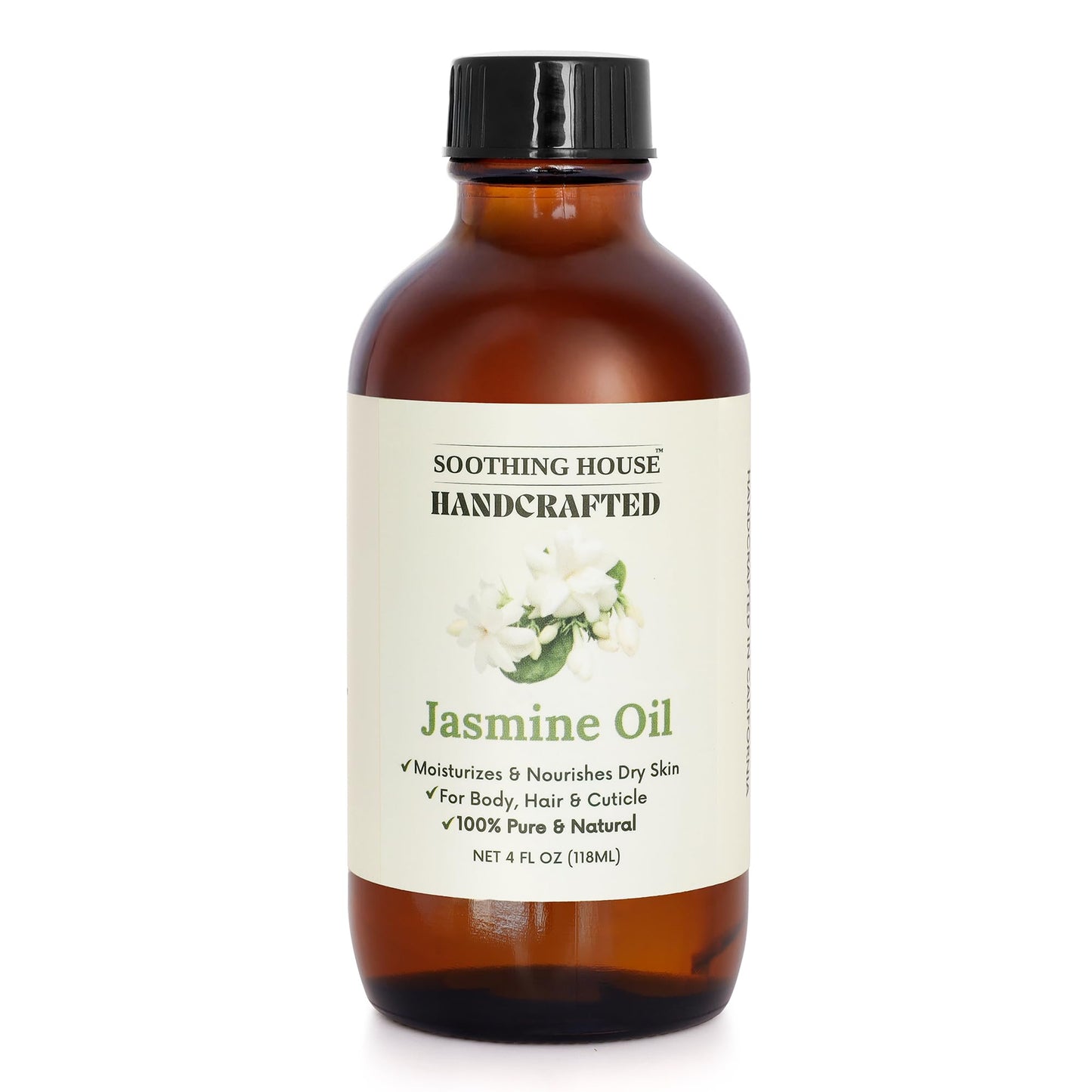 Soothing House Jasmine Body, Hair & Nail Oil: Nourishing & Fast-Absorbing, Lightweight Glow, with Vitamin E, Jojoba & Sweet Almond, All-Natural, 4 Fl Oz