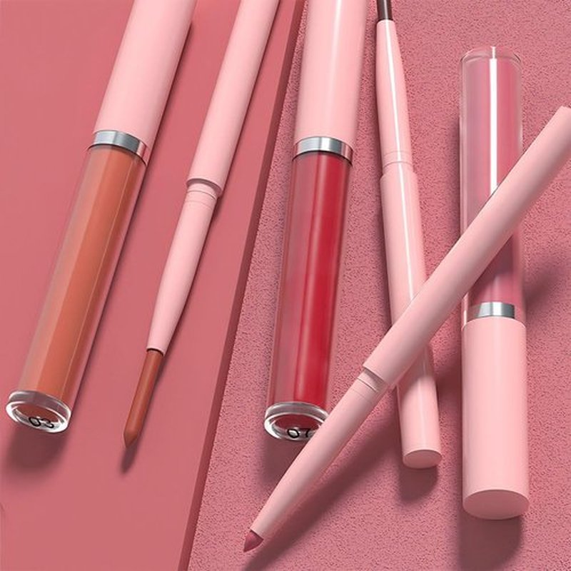JUAAZIN 2pcs Tulip Pink Matte Lip Liner and Lipstick Makeup Set, Vegan Lipstick Lip Liner and Gloss Set Lip Stain Long Lasting Waterproof Smudge-Proof Properties Non-stick Cup(Tulip Pink 09#)