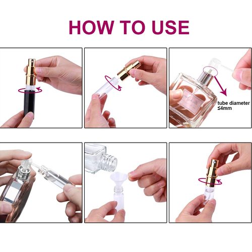 Zingso Refillable Travel Perfume Atomizer Bottles, 3 Pcs 6ml Mini Portable Spray Bottles Refillable Perfume Aftershave Atomizer Empty Travel Bottles with Funnel (6ml (Pink+Silver+Black))
