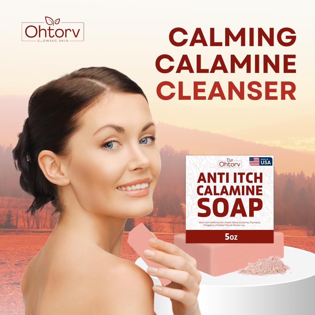 Calamine Soap Bar – All Natural Instant Itch Relief – Calming Calamine Soap for Itchy Skin, Insect Bite, Eczema, Poison Ivy Rash, Chicken Pox – Pure Anti-Itch Body Wash Made in USA – Large 5oz Bar