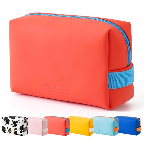 Small Makeup Bag Travel Cosmetic Bag for Women Zipper Pouch Makeup Organizer Bag PU Leather Waterproof Cute Toiletry Bags(red)