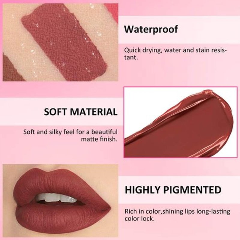 JUAAZIN Dark Brown Matte Liquid Lipstick, With Highly Pigmented and Rich Colors Lip Gloss, Long-Lasting Wear Non-Stick Cup Not Fade Waterproof Lipstick Makeup for Women(Dark Brown 10#)
