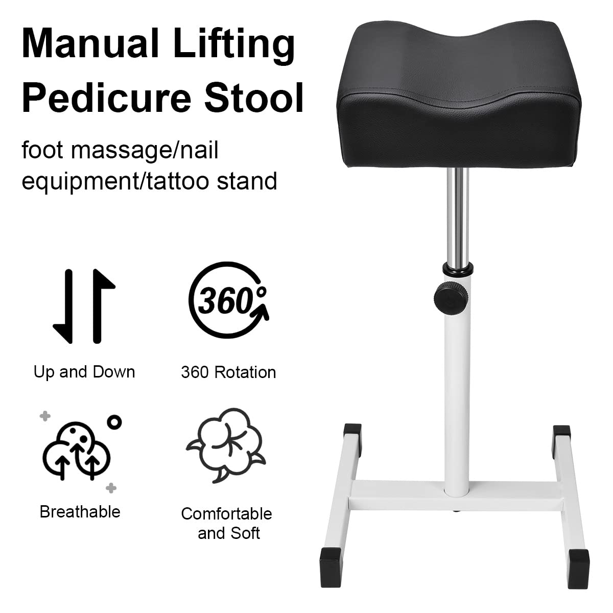 Adjustable Footrest for Pedicure & Manicure - Comfortable Nail Beauty Stool for Home Salon | Black
