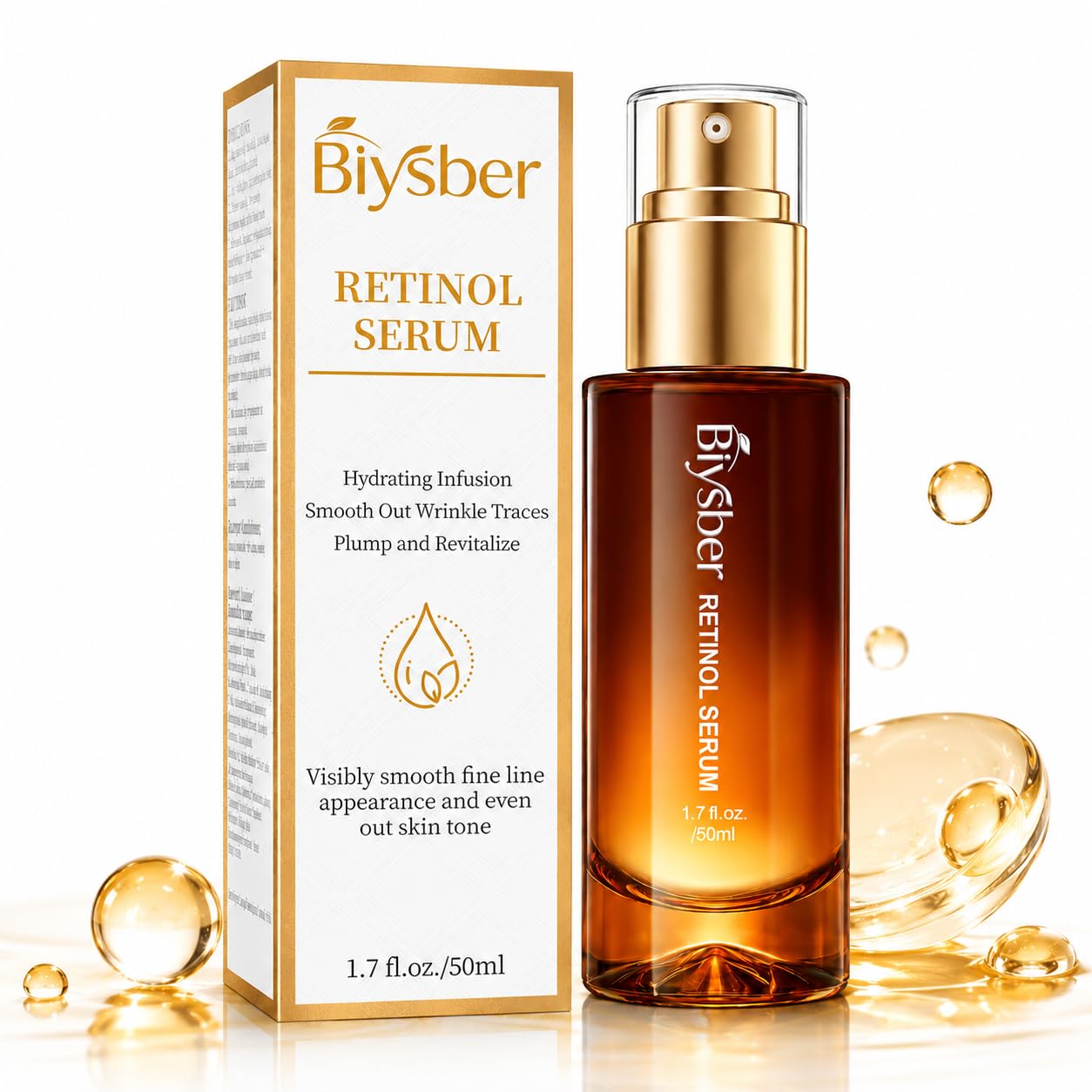 BIYSBER Retinol Collagen Serum for Face: Anti Aging & Anti Wrinkle Repair Peptide Serum - Day/Night Facial Firming Neck Plump Skin Care for Women/Men (1.69 Fl Oz)