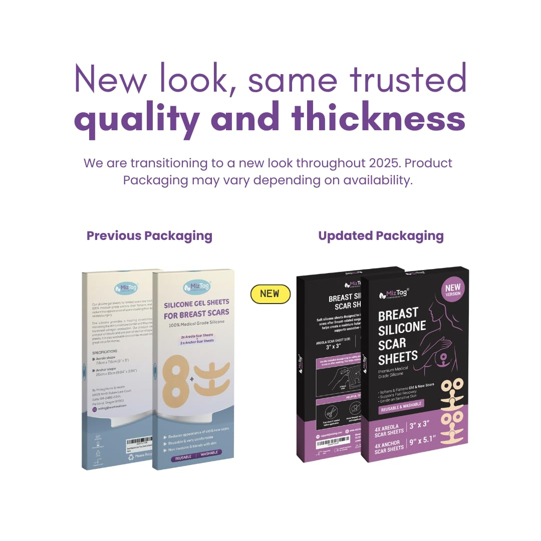 Silicone Scar Sheets for Combined Breast Lift + Augmentation Recovery | 4-Piece Areola & Anchor Kit by Miztag | Mommy Makeover & Mastopexy Post-Op Scar Treatment | Medical-Grade Reusable