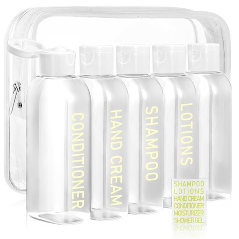 CHEODIN Travel Shampoo Bottles 5 pcs 3.4oz TSA Approved Travel Bottles for Toiletries Travel Size Bottles Leak Proof Empty Lotion Containers with Flip Cap Small Plastic Squeeze Bottlesp-Clear
