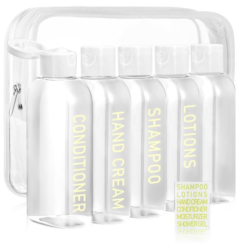 CHEODIN Travel Shampoo Bottles 5 pcs 3.4oz TSA Approved Travel Bottles for Toiletries Travel Size Bottles Leak Proof Empty Lotion Containers with Flip Cap Small Plastic Squeeze Bottlesp-Clear