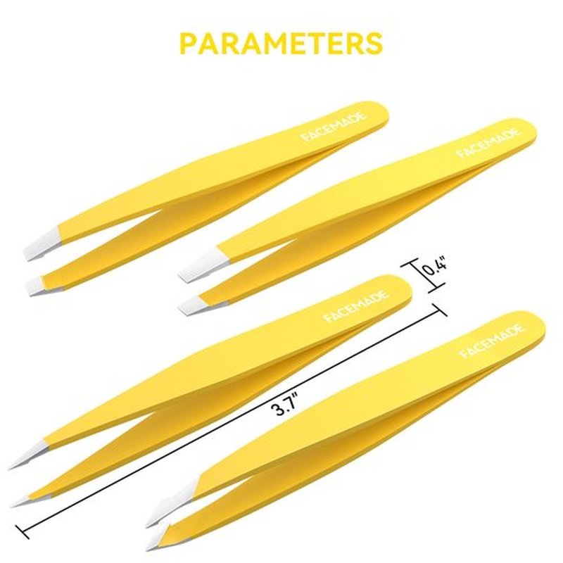 FACEMADE 4 Pack Tweezers Set - Professional Stainless Steel Tweezers for Men and Women, Precision Eyebrow Tweezers for Facial Hair, Chin, and Ingrown Hair Removal (Yellow)