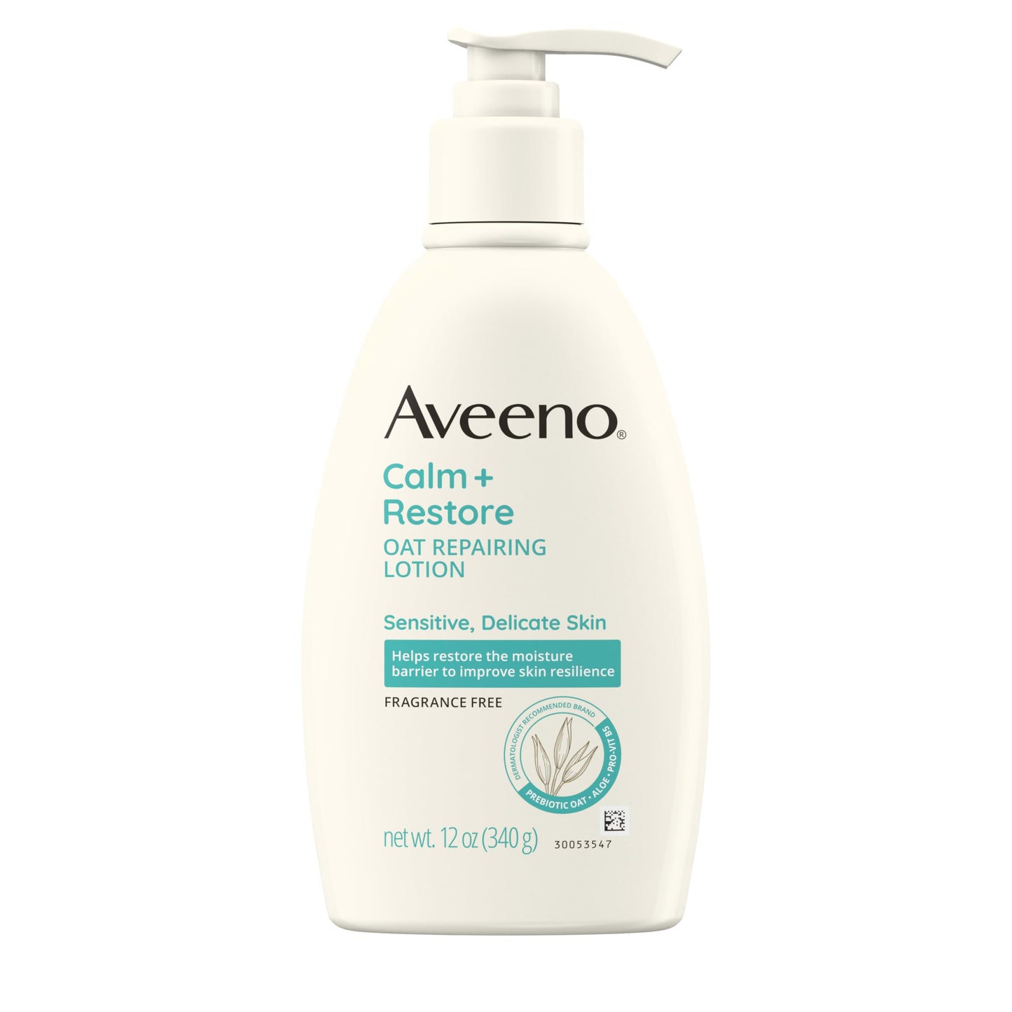 Aveeno Calm + Restore Oat Repairing Body Lotion for Sensitive Skin,Daily Moisturizer with Prebiotic Oat,Aloe & Pro-Vitamin B5,Fragrance Free Body Lotion Helps Heal Dry Skin,12 oz,(Pack of 12)