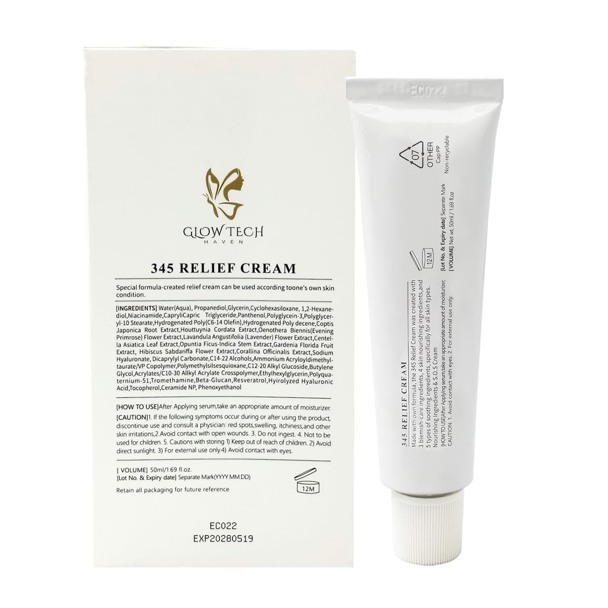 GlowTechHaven 345 Relief Cream | Korean Niacinamide Moisturizer with Hyaluronic Acid & Ceramides | Barrier Repair Gel Cream for Acne, Redness & Sensitive Skin | 1.69oz