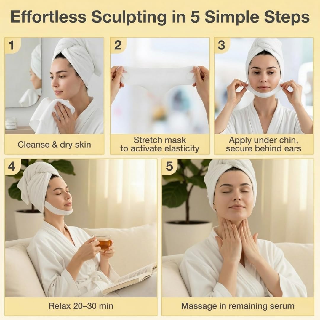 Pure Kind V Line Lifting Neck & Chin Mask – Jawline Shaper & Double Chin Reducer – Face Lift & Skin Tightening – Retinol, Collagen, Hyaluronic Acid & Aloe Vera – Anti-Aging Neck Firming Mask – 5 Pack