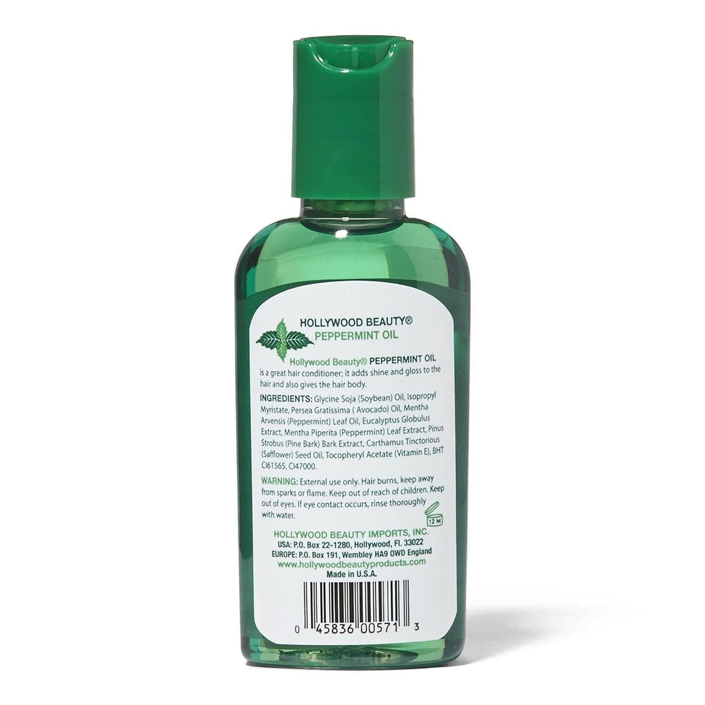 Hollywood Beauty Peppermint Hair Oil, 2 oz - Conditions Hair & Skin, Natural Treatment for Dry Itchy Scalp, Moisturizes with Omega-3, Vitamin A & C
