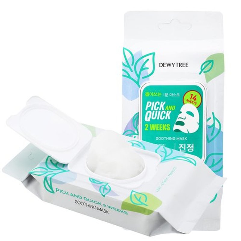 DEWYTREE Pick and Quick 2 Weeks Soothing Mask 14 Sheets | Calming Face Masks Beauty Sheet Set | Moisturizing Face Mask Skincare Sheet | Hydrating Beauty Face Mask | Sensitive Skin - Tea Tree Face Mask